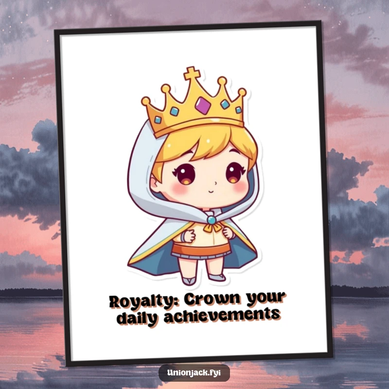 Free printable wall art featuring a character wearing a crown and cape, looking noble and regal, perfect for sophisticated decor.