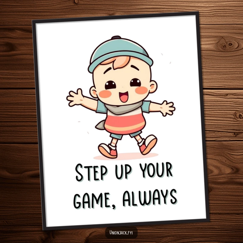 Funny Free Printable Wall Art: Character in a silly march with exaggerated steps, adding humorous and quirky decor.