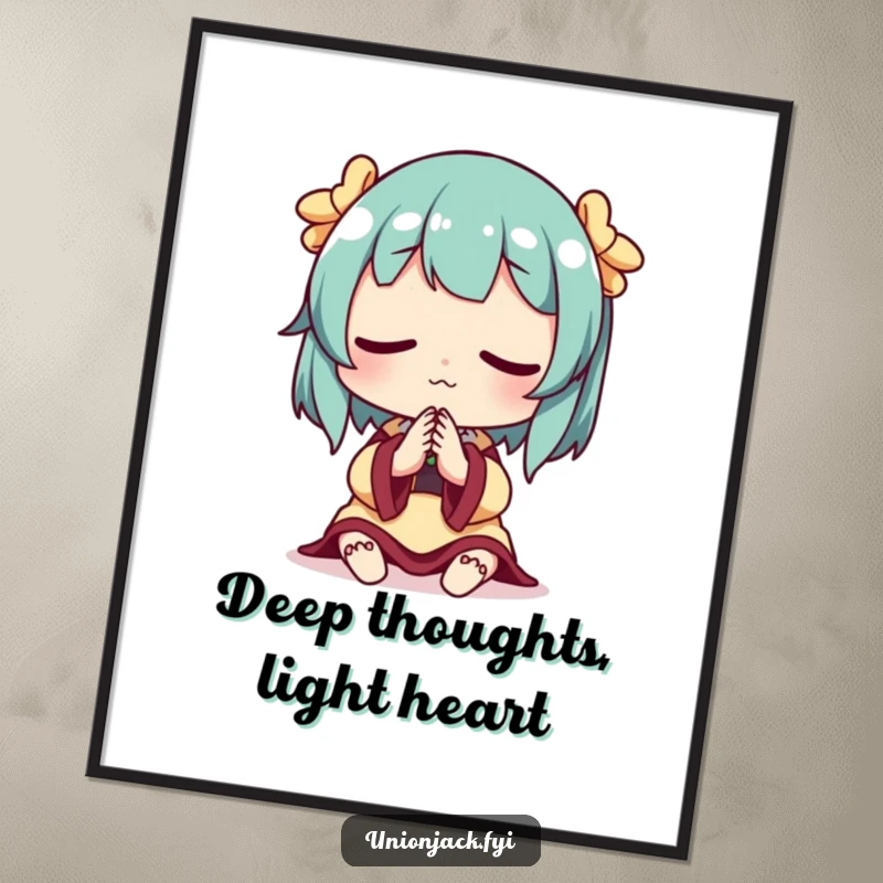 Funny Free Printable Wall Art: Character with hands clasped, looking thoughtful, inspiring introspection, a beautiful downloadable piece.