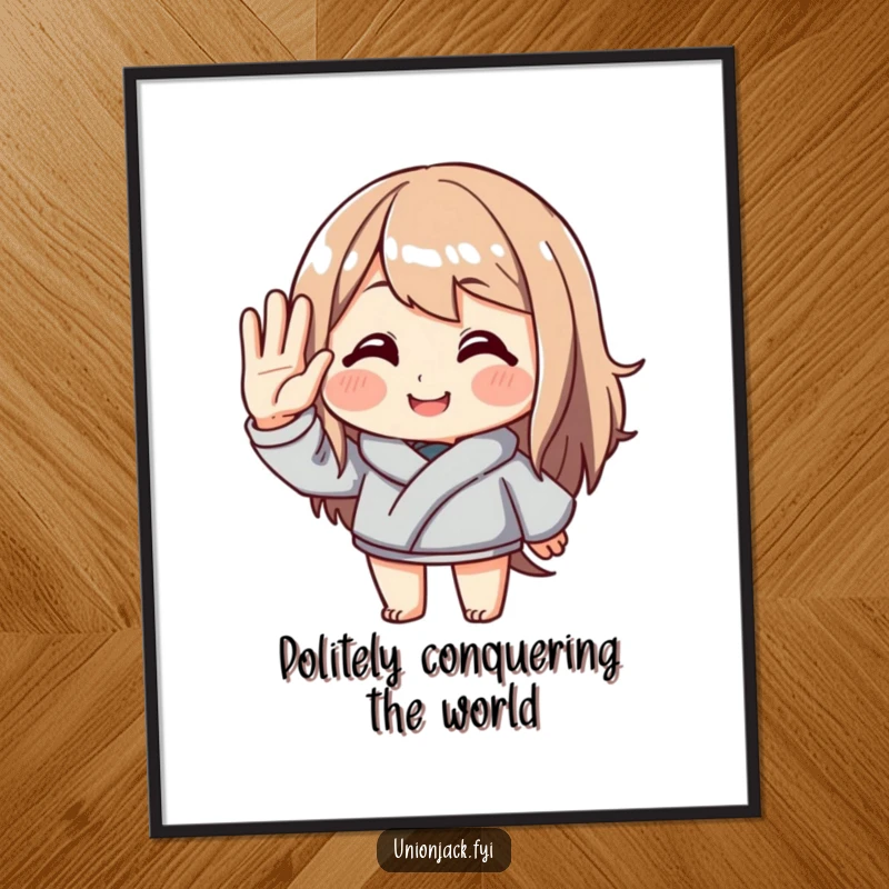 Funny free printable wall art illustrates a character offering an exaggeratedly polite salute and smile, adding charming whimsy to decor.