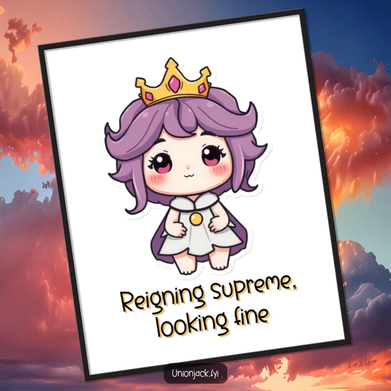 Funny Free Printable Wall Art: A character wears a tiny crown with a regal air, bringing humorous royalty to your space.