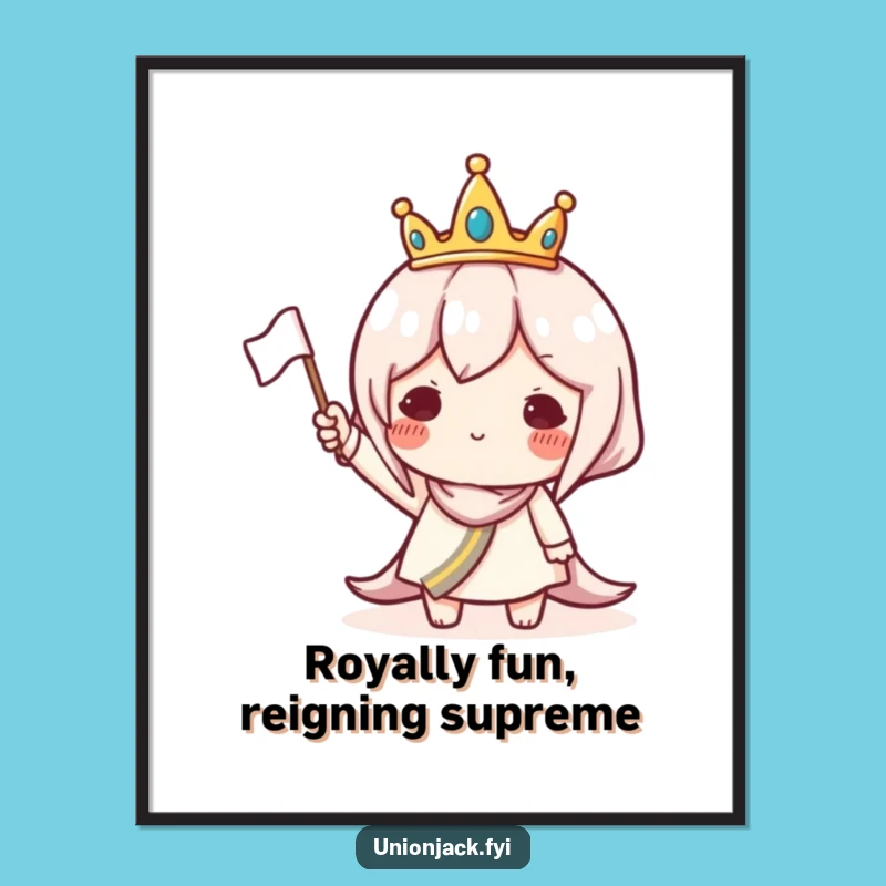 Free Printable Wall Art: Crowned Flag Waving Character - Whimsical Downloadable Art