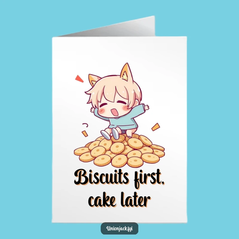 Funny Free Printable Birthday Card: Tripping Biscuit Character Downloadable Gift