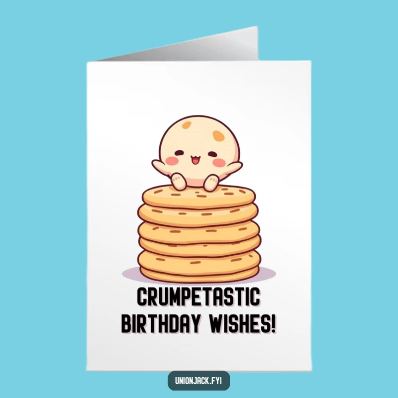Free Printable Birthday Card: Crumpet Balancing Character Funny Downloadable Gift