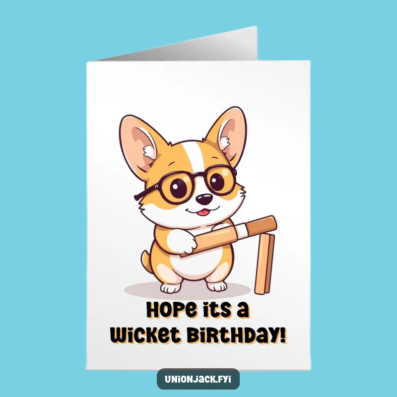 Free Printable Birthday Card: Corgi Cricket Monocle, Funny Downloadable Gift