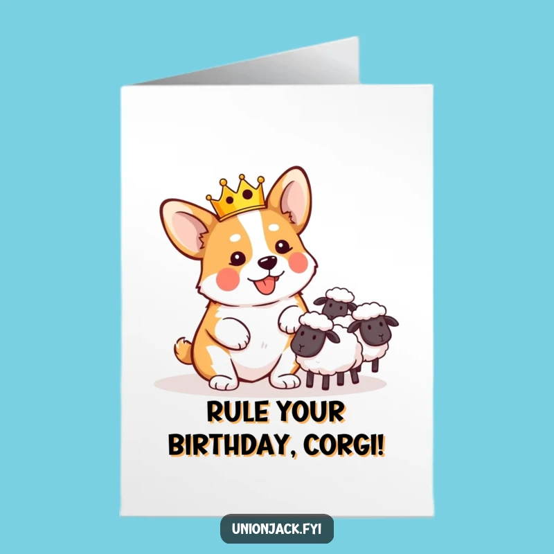 Free Printable Birthday Card: Funny Corgi Herding Sheep for a Hilarious Downloadable Gift