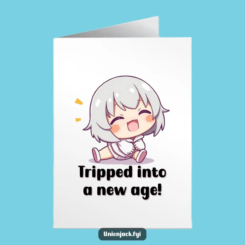 Free Printable Birthday Card: Goofy Tripping Character, Hilarious Downloadable Gift for Laughter