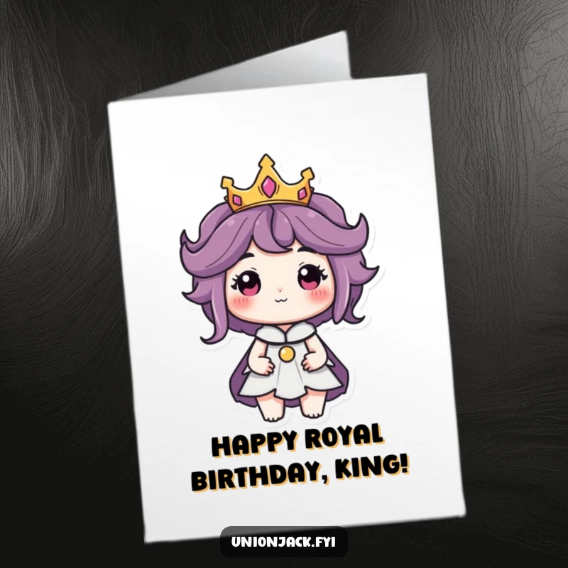 Funny Free Printable Birthday Card: A character wears a tiny crown with a regal air, celebrating their special day like royalty.