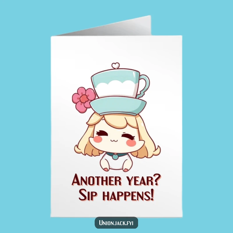 Free Printable Birthday Card: Winking Tea Character for a Quirky Downloadable Gift