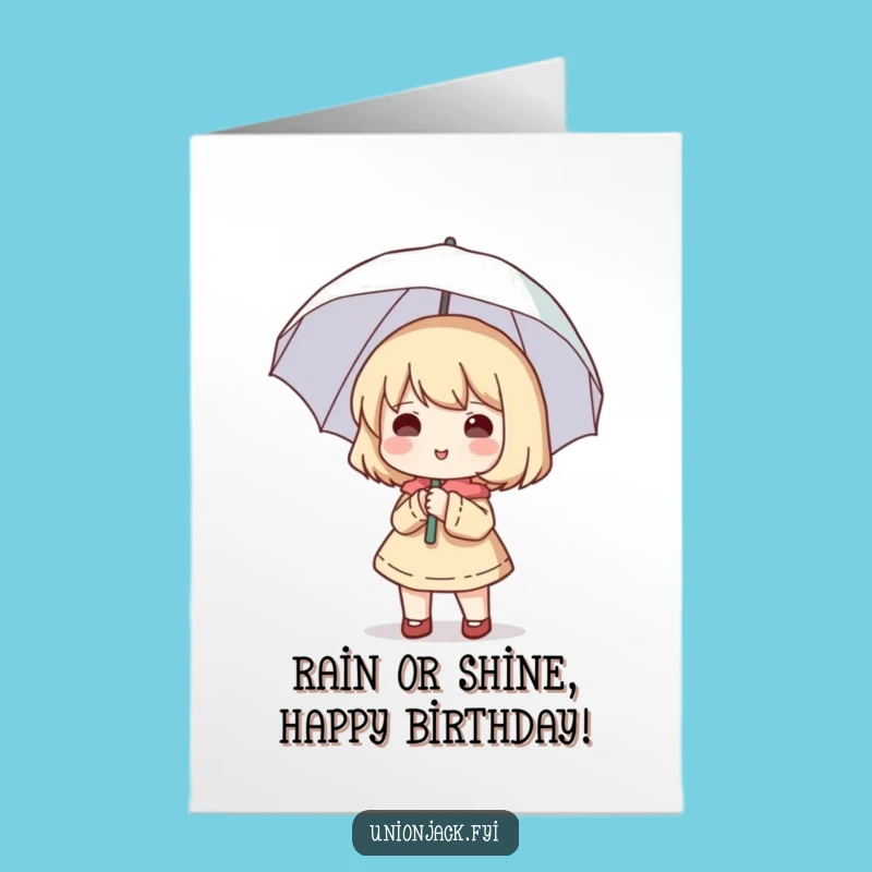 Free Printable Birthday Card: Cheerful Character, Sunny Brolly - Funny Sunny Day Downloadable Gift