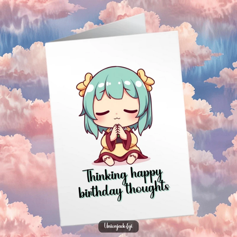 Funny Free Printable Birthday Card: Character with hands clasped, looking thoughtful, conveying sincere birthday sentiments, downloadable.