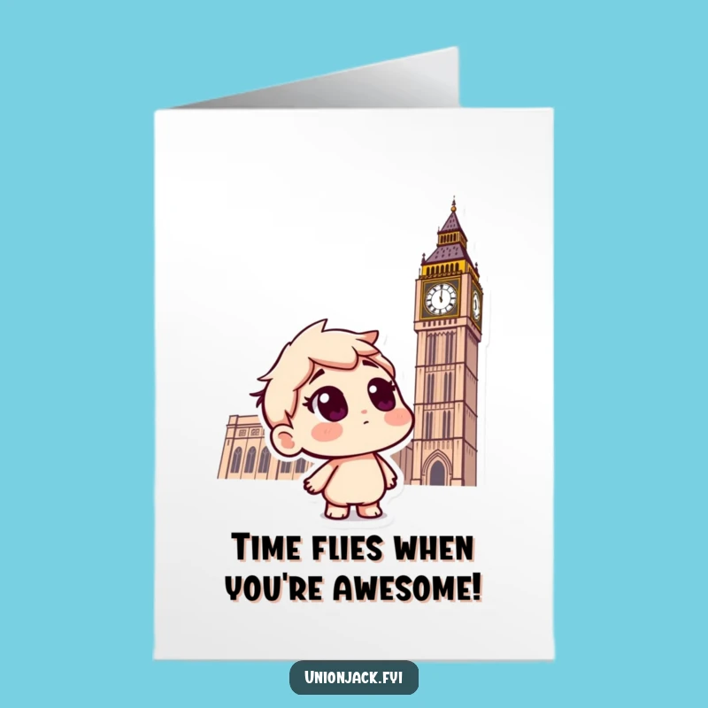 Funny Free Printable Birthday Card: Curious Tourist at Big Ben Downloadable Gift