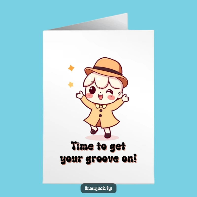 Free Printable Funny Birthday Card: Dancing Character Bowler Hat Downloadable Gift