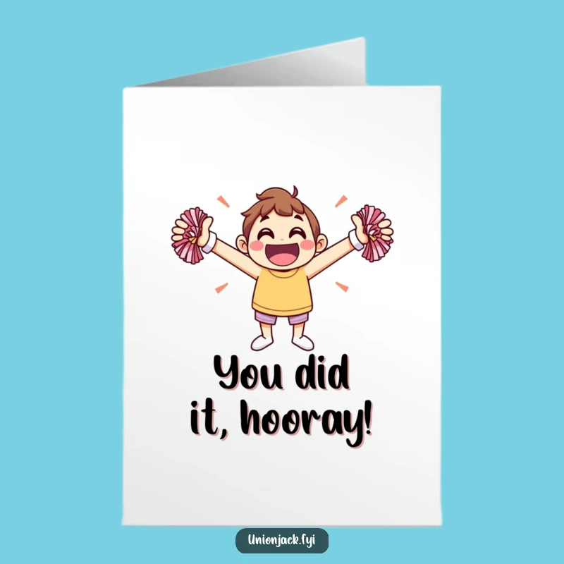 Excited Free Printable Congrats Card: Jovial Pom-Pom Cheer Downloadable