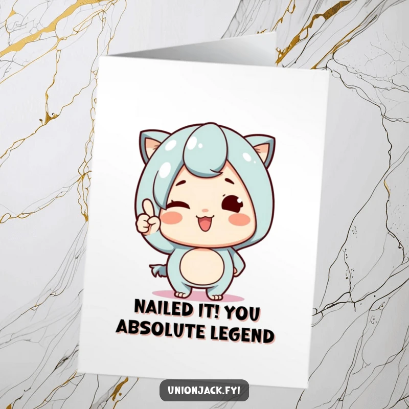 Funny Free Printable Congrats Card: Cute proud character winks and nods, a cheerful and funny design for any achievement.