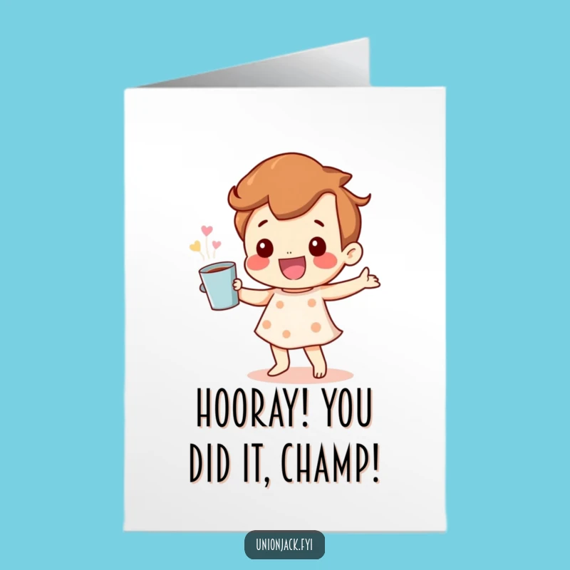 Free Printable Congrats Card: Happy Dancer Character Cuppa Funny Downloadable