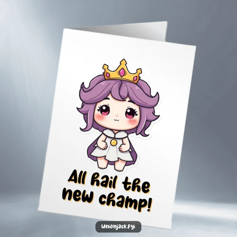 Funny Free Printable Congratulations Card: A character wears a tiny crown with regal flair, congratulating your success humorously.