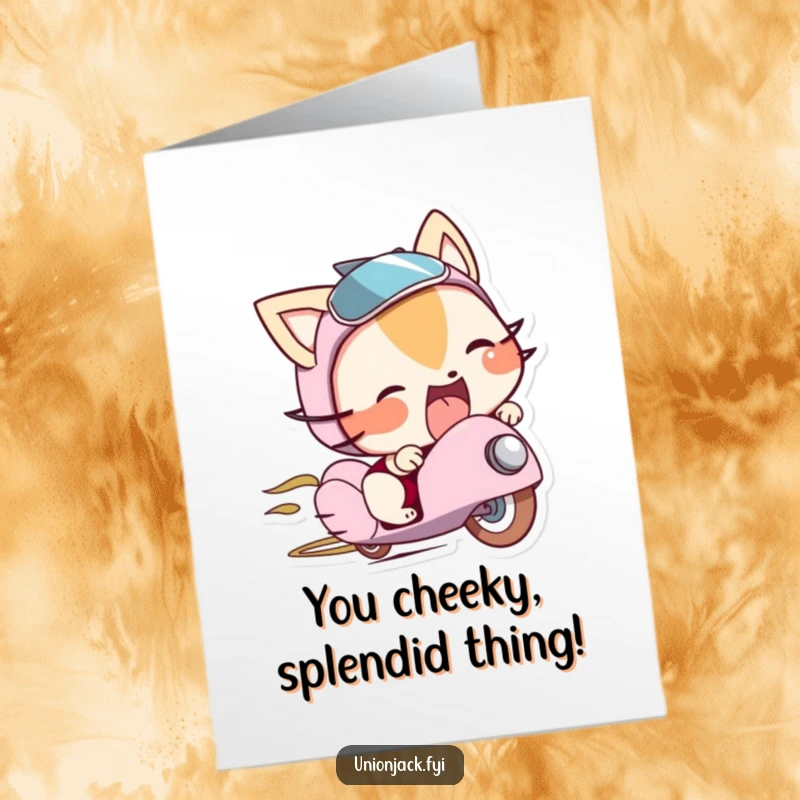 Funny Free Printable Congratulations Card showing a character with a bowler hat tilted, sticking its tongue out playfully to congratulate someone.