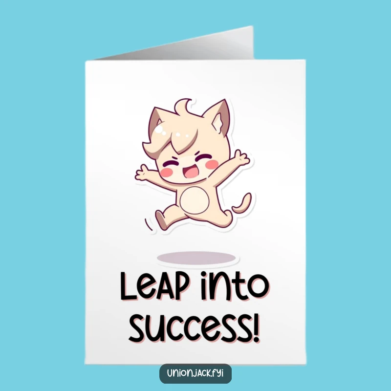 Free Printable Congrats Card: Determined Jump Character Funny Success