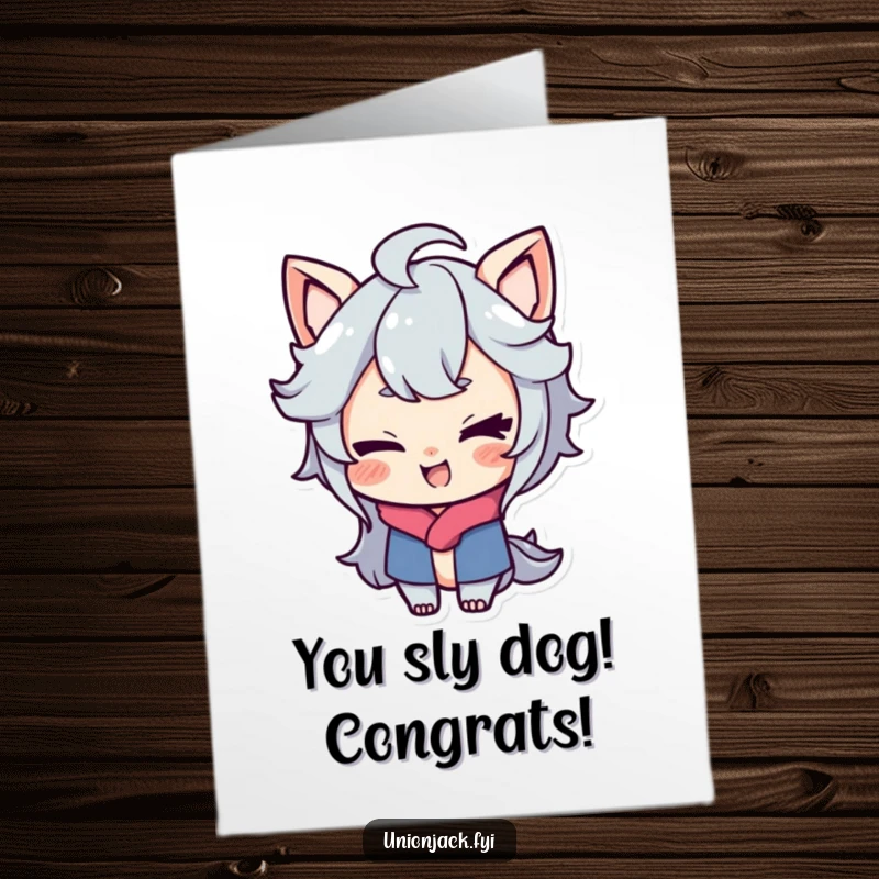 Funny Free Printable Congrats Card: Character sporting a playful smirk and giving a cheeky wink.