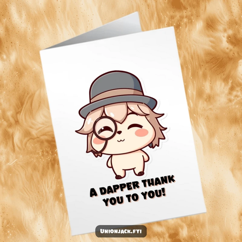 Funny Free Printable Thank You Card: Character wearing a bowler hat and monocle gives a knowing wink, a stylish thank you.