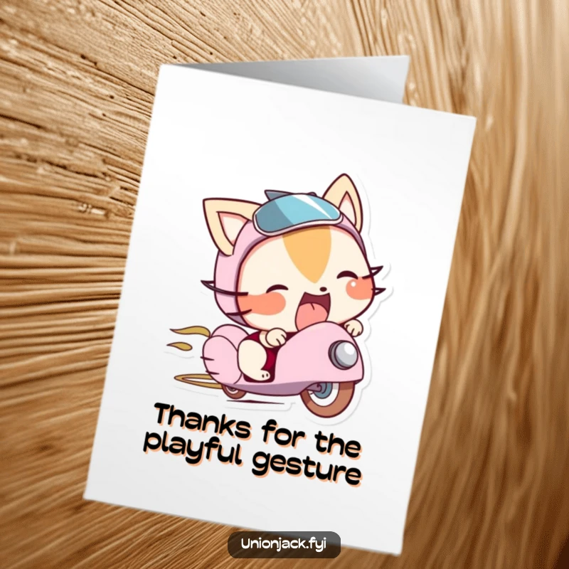 Funny Free Printable Thank You Card with a character hiding under a bowler hat, playfully sticking its tongue out as a quirky thank you.