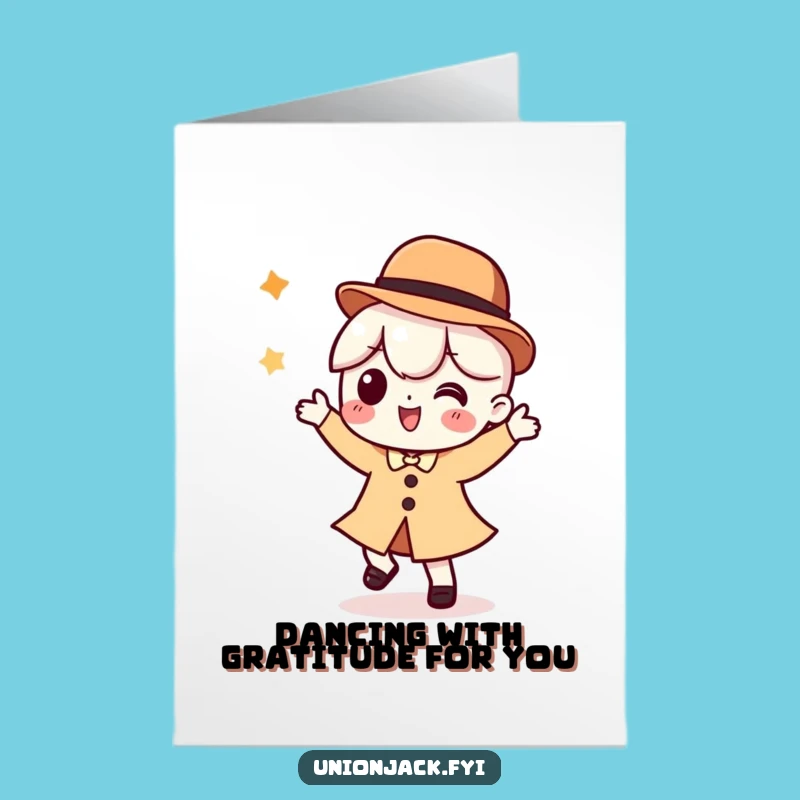 Free Printable Thank You Card: Dancing Character Bowler Hat Funny Downloadable Gift
