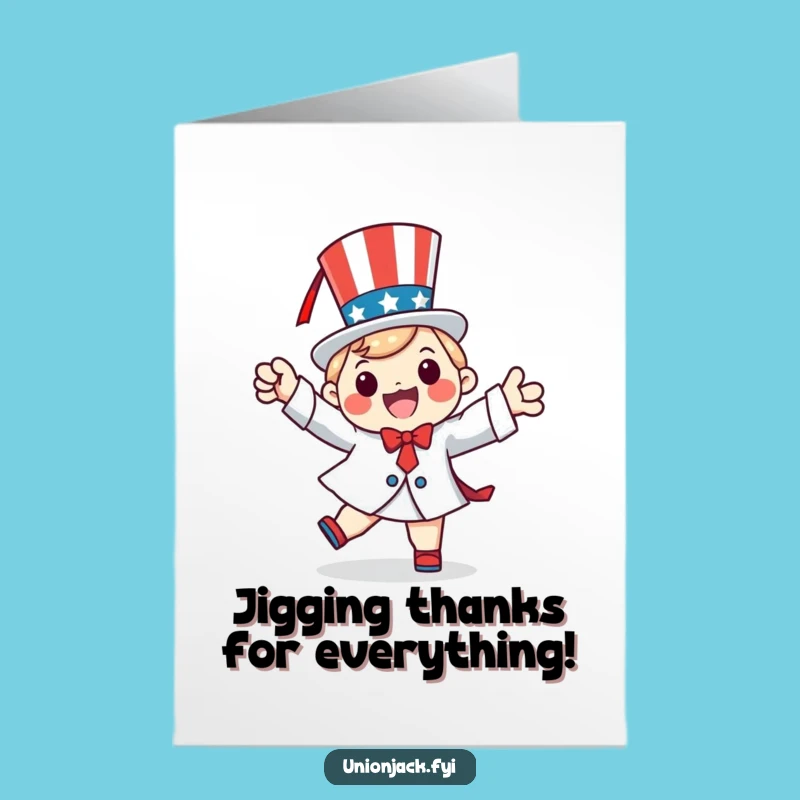 Free Printable Thank You Card: Patriotic Jig Character, Funny Downloadable Gift for Thanks