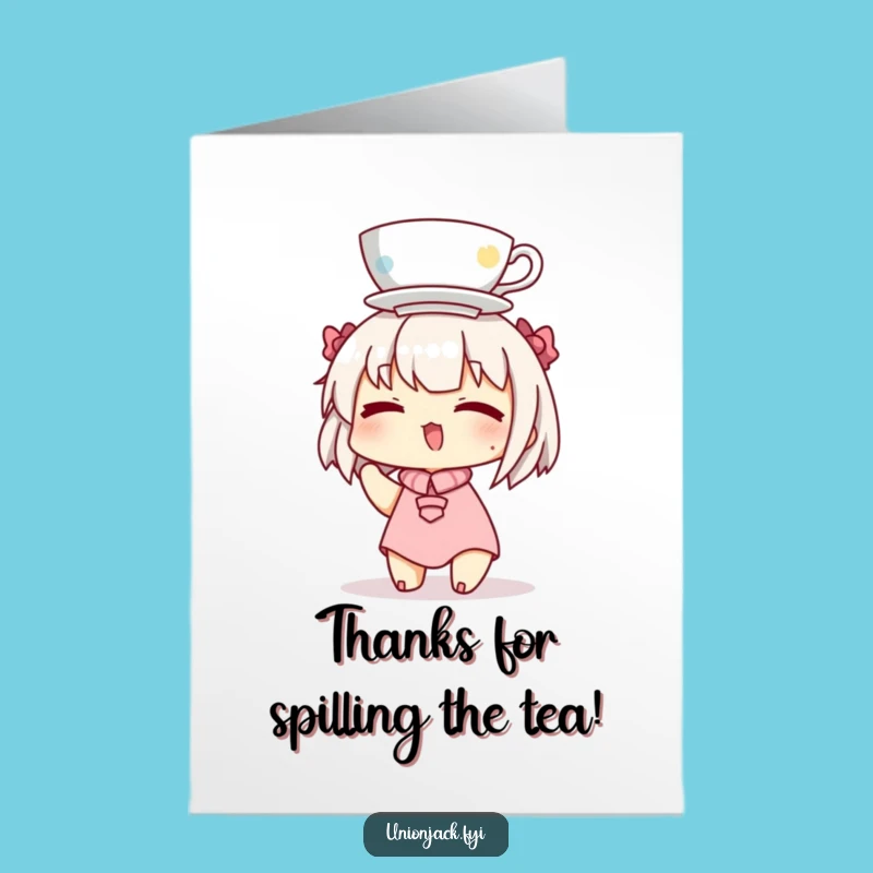 Free Printable Thank You Card: Winking Teacup Character Funny Downloadable Gift