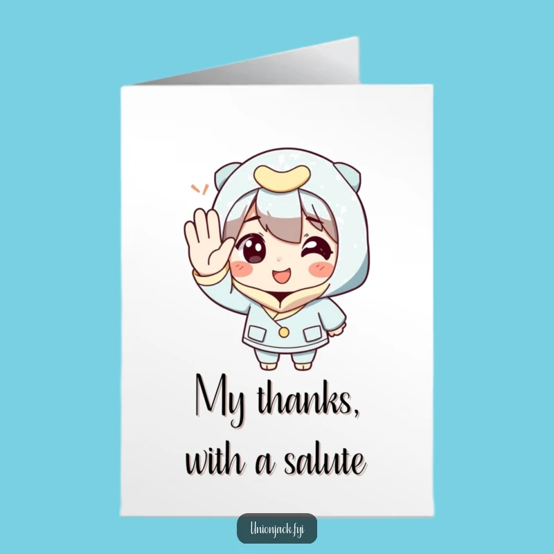 Free Printable Thank You Card: Amusing Saluting Character, Downloadable Art for Genuine Gratitude