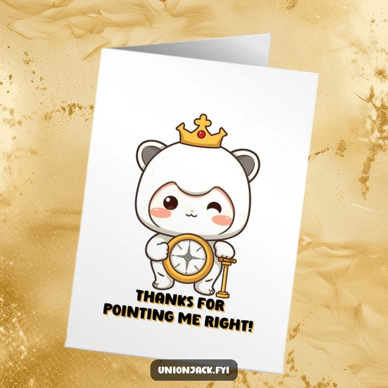 Funny Free Printable Thank You Card: Character proudly holding up a compass, expressing gratitude with direction.