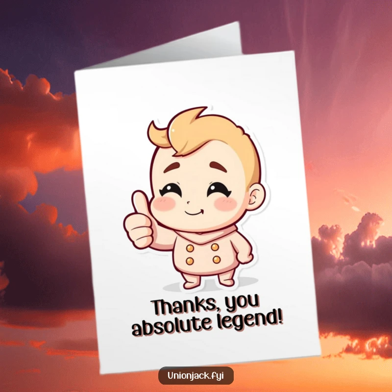 Funny Free Printable Thank You Card: Character giving a positive thumbs up with a charming, cheeky grin, acknowledging help.