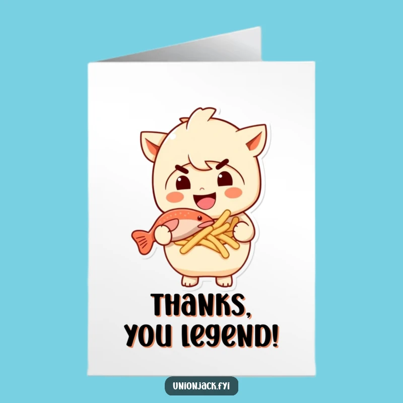 Free Printable Thank You Card: Fish & Chips Character Funny Gratitude