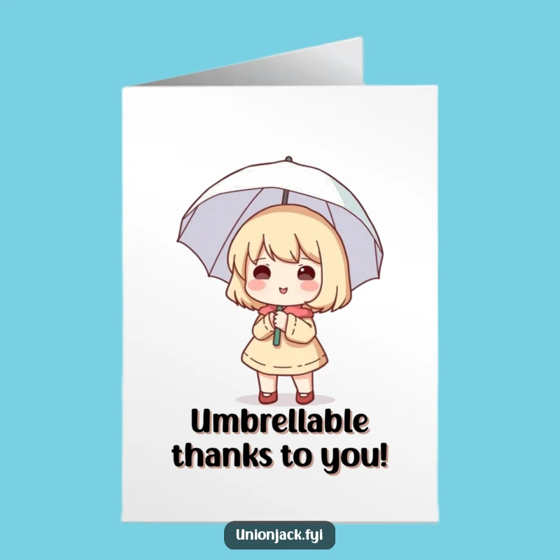 Free Printable Thank You Card: Sunny Brolly Character - Cheerful Downloadable Gratitude Gift