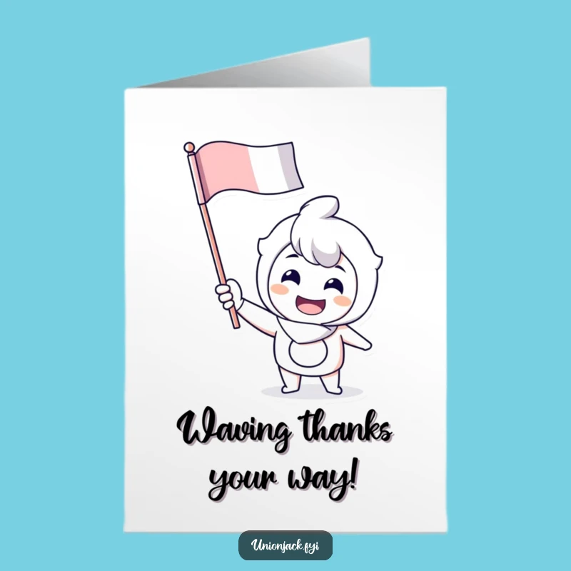 Free Printable Thank You Card: Cheerful Flag Waver, Funny Downloadable Gift for Gratitude