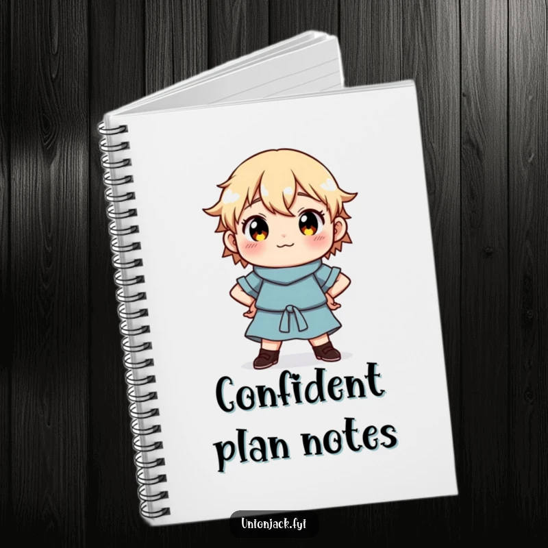Funny Notebook: Character in a proud pose, symbolizing organized thoughts and confident planning.