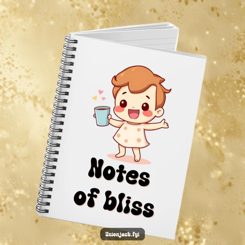 Funny Notebook: A happy character dancing with a cup, inspiring creativity and organization with a joyful and cheerful design.