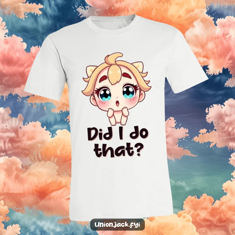 Funny T-shirt showing a character with exaggerated wide eyes and eyebrows, capturing a moment of comical shock and surprise for all to see.