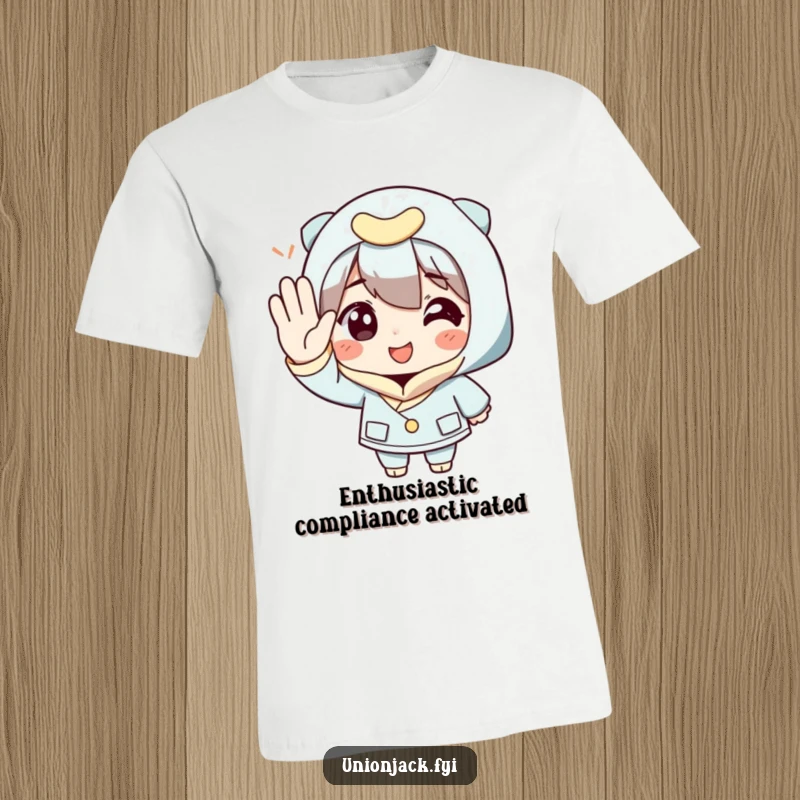 Funny T-Shirt: A character offers an exaggeratedly polite salute with an infectious, beaming smile.