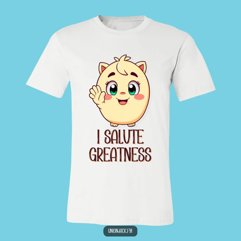 Funny T-Shirt: Happy Character Salute with Wide Eyes, Ideal Funny Gift
