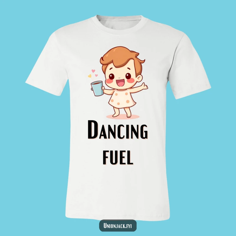 Funny Tee: Happy Character Dance with Cuppa - Wear Your Joyful Vibe