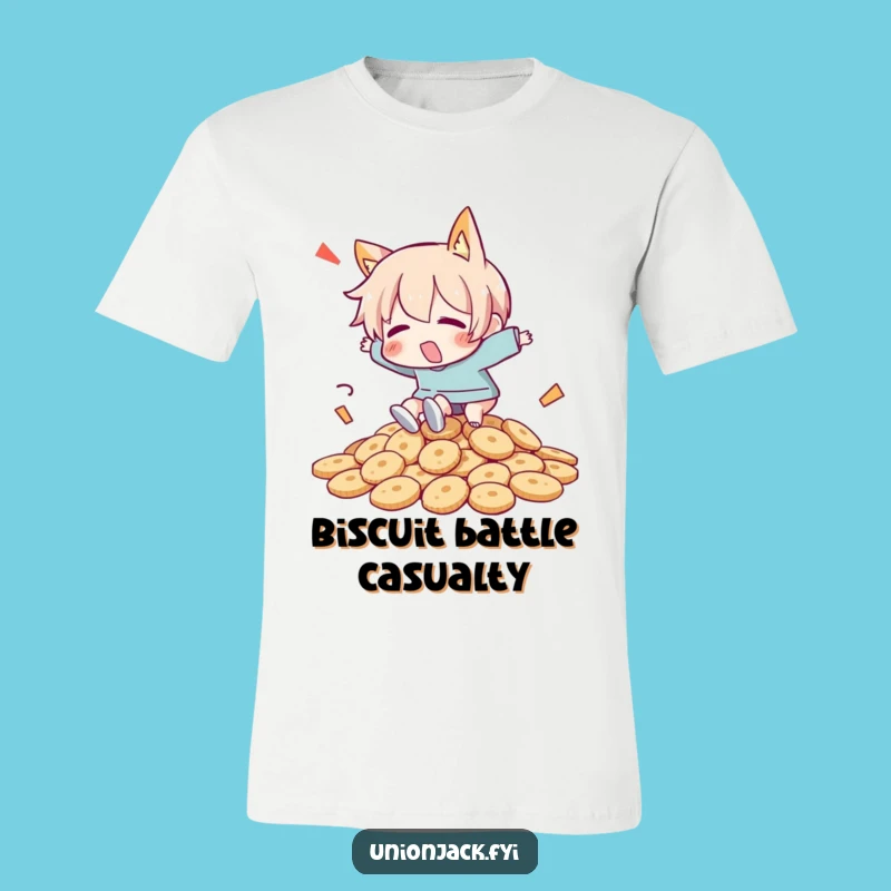 Funny Tripping Biscuits T-Shirt: Comedic Character Apparel for Snack Enthusiasts