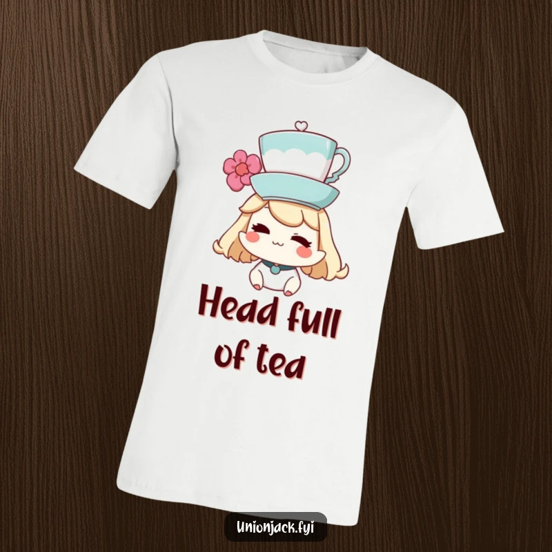 Funny T-Shirt: Character winking slyly while keeping a teacup steady on their head, demonstrating skillful silliness.