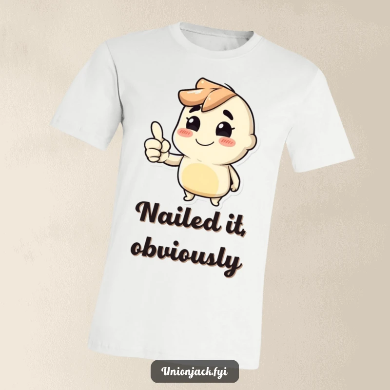 Funny t-shirt featuring a character with a cheeky grin giving a thumbs up, conveying positive vibes.
