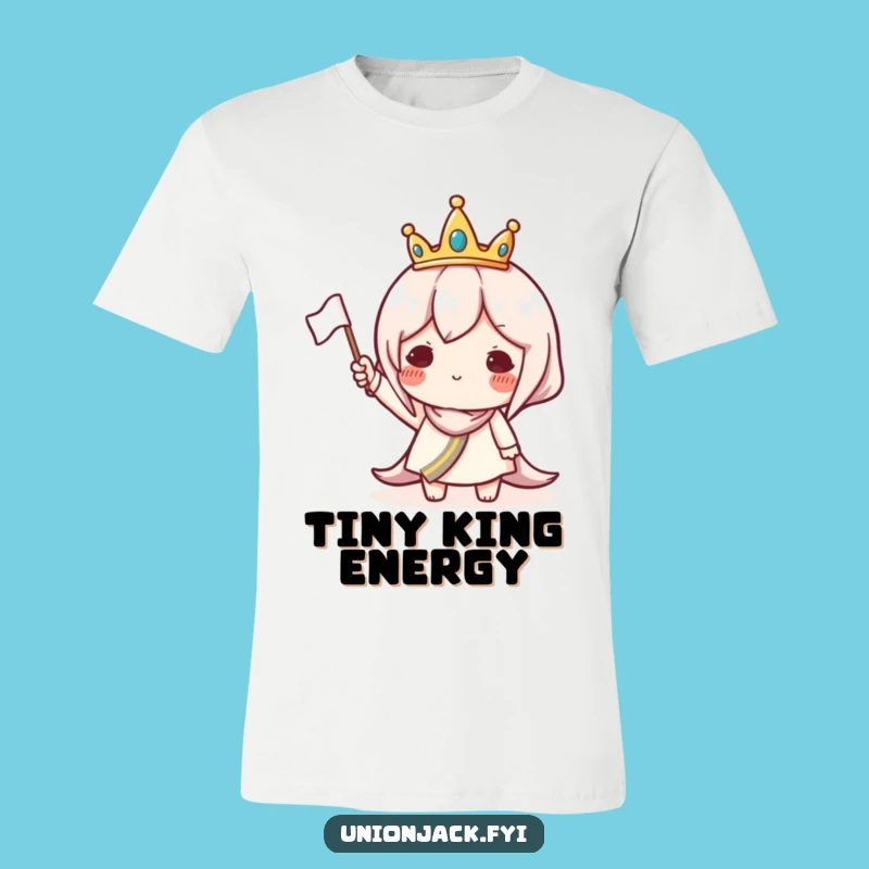 Funny Crowned Character T-Shirt: Waving Flag Design, Hilarious Royal Tee