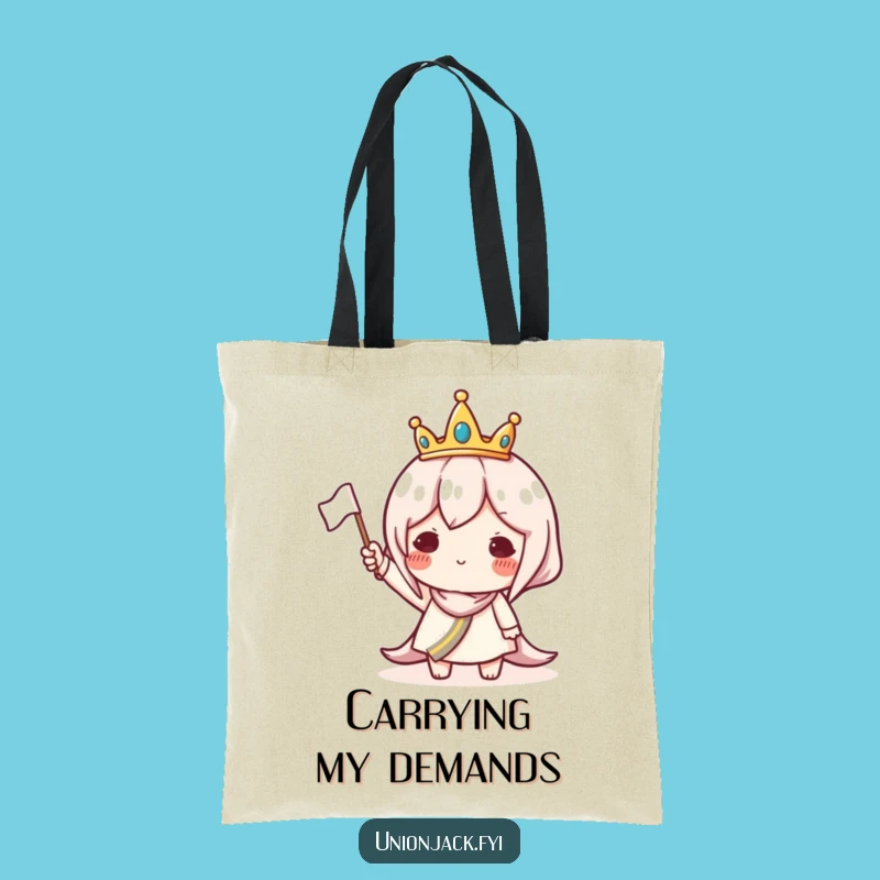 Funny Crowned Character Tote Bag: Royal Waving Design, Hilarious Accessory