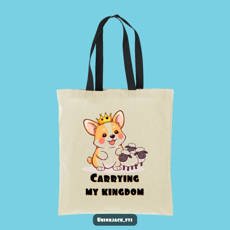 Funny Corgi Crown Sheep Herding Tote Bag: Comical Royal Carry-All