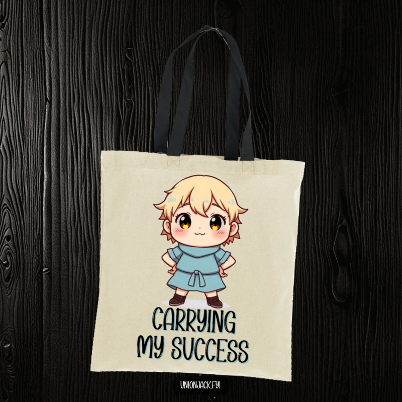 Funny Tote Bag: Character standing with hands on hips in a proud pose, symbolizing capability and confidence.