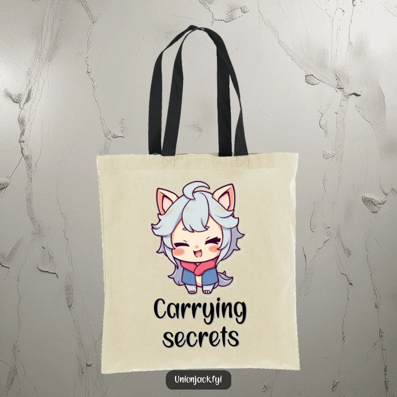 Funny tote bag with a character sporting a playful smirk and giving a cheeky wink, embodying mischief and confident playfulness.