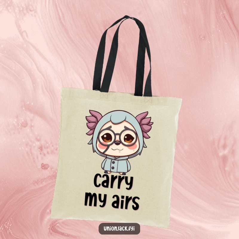 Funny tote bag featuring a character making a funny face while wearing a monocle. A stylish and humorous accessory.